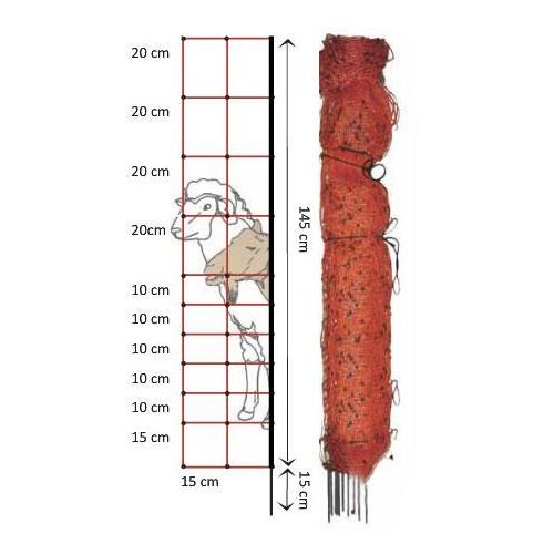 RETE ELETTRIFICATA ANTI LUPO E CAPRIOLI H. 145 FUORI TERRA - ROTOLO 50 MT