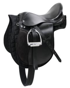 SELLA INGLESE PONY NERA 16" , COMPLETA DI STAFFE, STAFFILI E SOTTOPANCIA